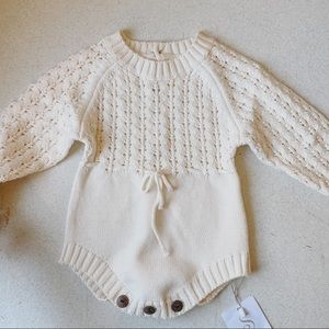 Baby Girl Knit Cream Longsleeve Sweater Romper